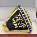 ROUND ADD YOUR LOGO RING --- GOLD BODY, BLUE STONES, 2 ENGRAVABLE SIDES (Item #58-196) - Image 4