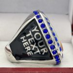 ROUND ADD YOUR LOGO RING --- SILVER BODY, BLUE STONES, 2 ENGRAVABLE SIDES (Item #58-193) - Image 4