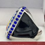 ROUND ADD YOUR LOGO RING --- SILVER BODY, BLUE STONES, 2 ENGRAVABLE SIDES (Item #58-193) - Image 2