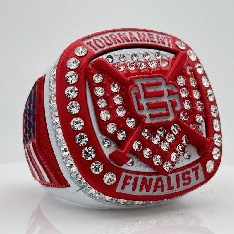 red tournament finalists ring with silver gems