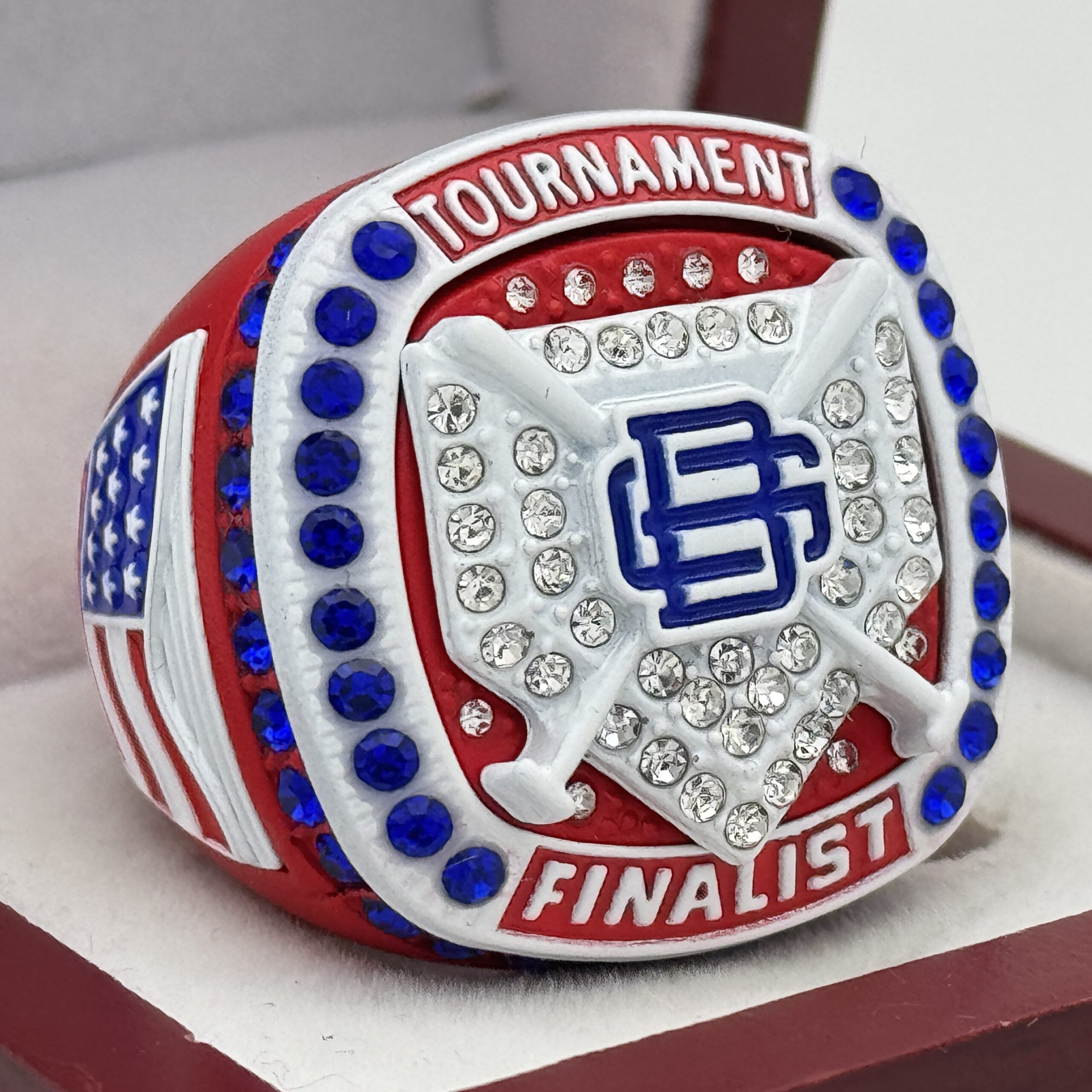IMG_8418 BG CUSTOM FINALIST RING --- RED BODY, WHITE SIDES (Item #58-149) - Image 1