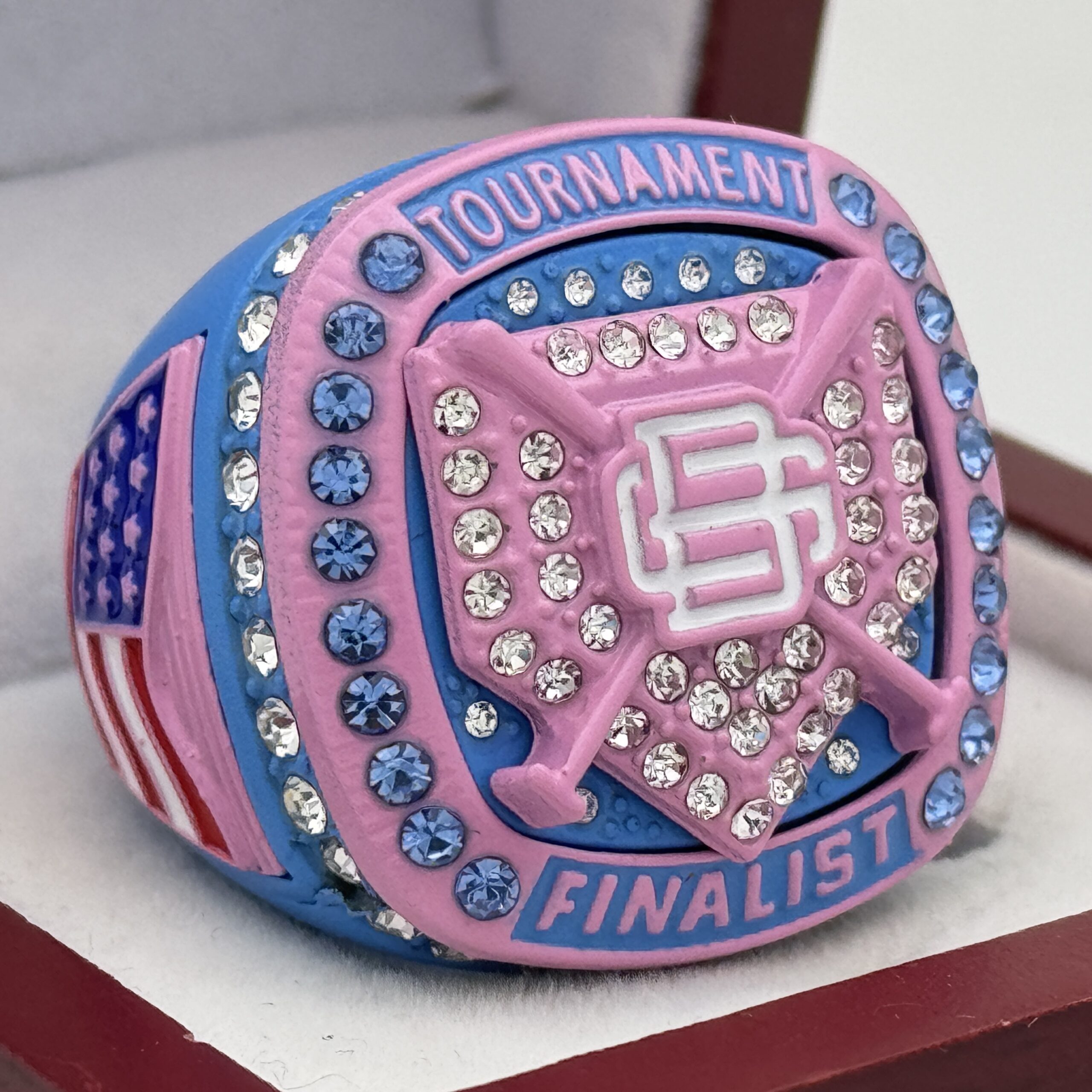 IMG_8420 BG CUSTOM FINALIST RING --- BLUE BODY, PINK SIDES (Item #58-145) - Image 1