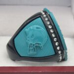 5 STAR LEGACY FOOTBALL CHAMPION RING --- BLACK BODY, TEAL SIDES (Item #51-132) - Image 4