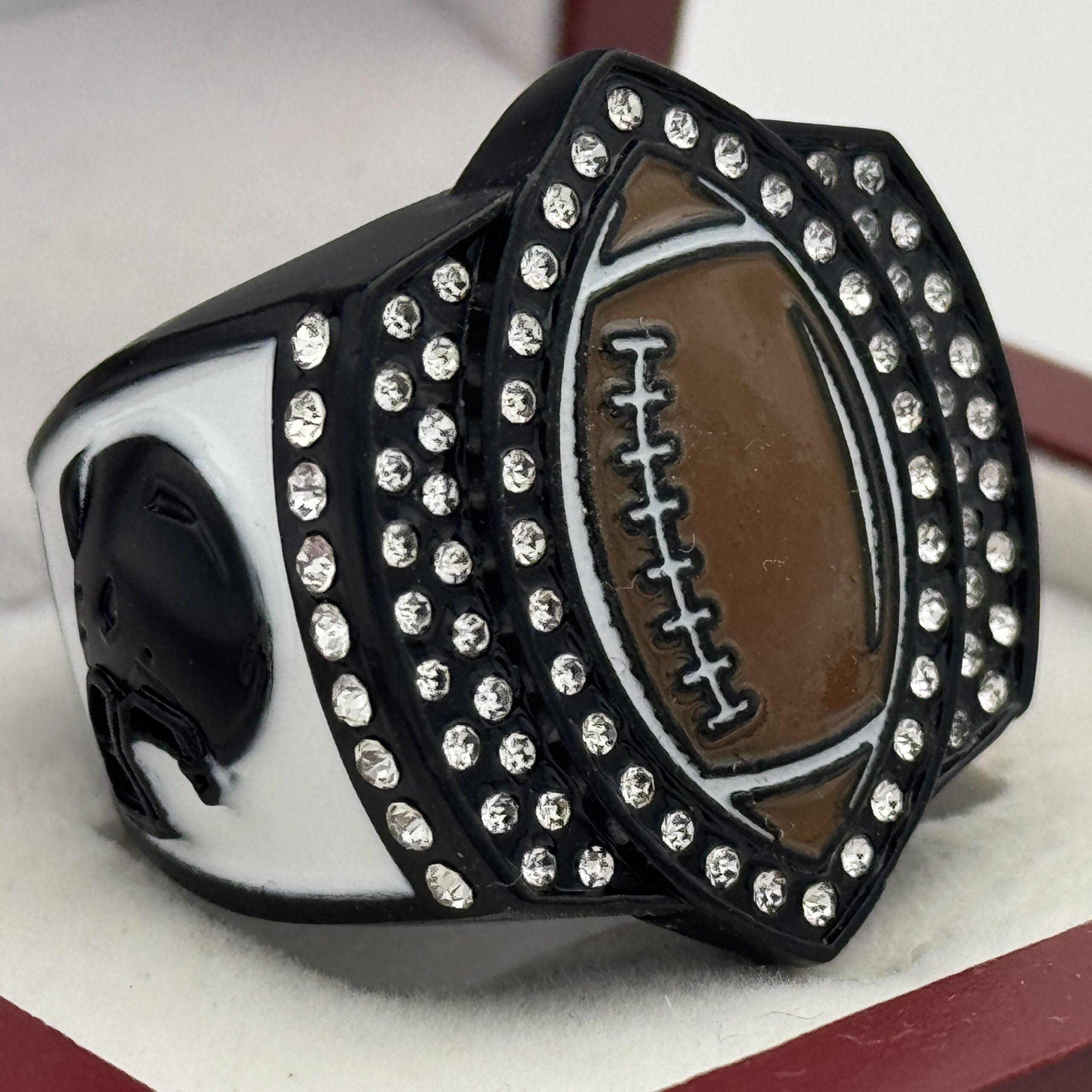 IMG_8686 FOOTBALL PARTICIPATION RING --- BLACK BODY, PAINTED BALL (Item #55-153) - Image 1