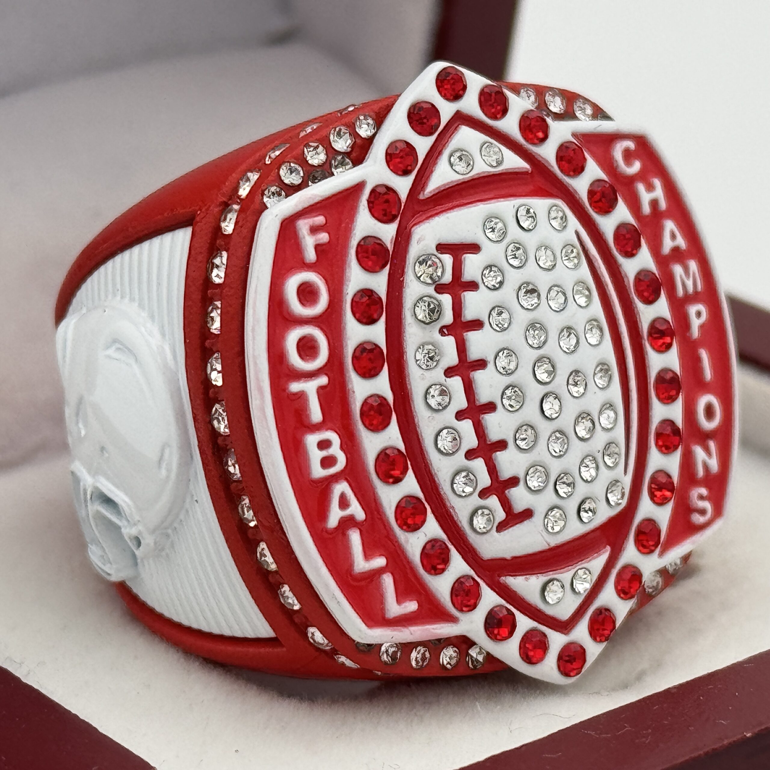IMG_8687 5 STAR LEGACY FOOTBALL CHAMPION RING --- RED BODY, WHITE SIDES (Item #51-160) - Image 1