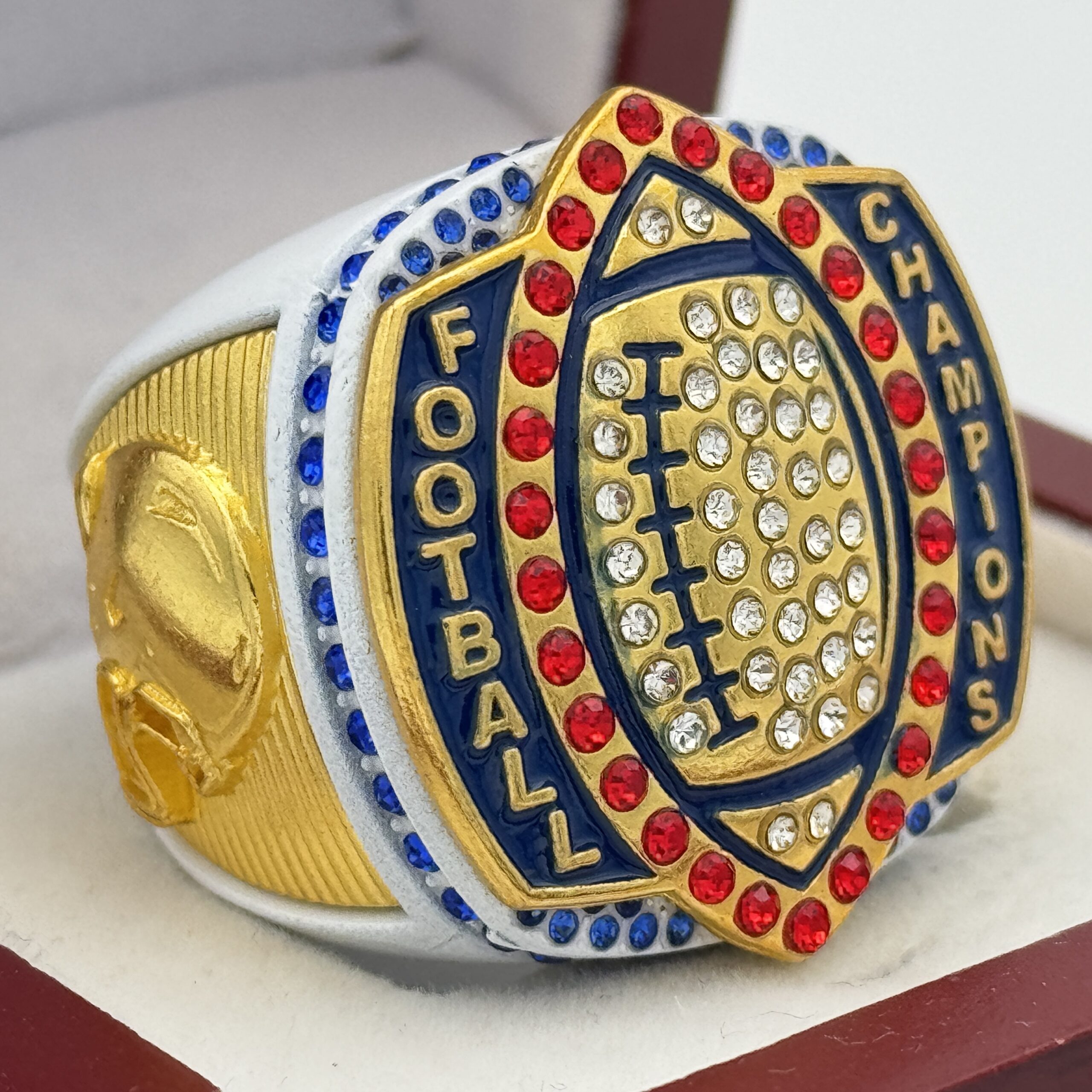 IMG_8689 5 STAR LEGACY FOOTBALL CHAMPION RING --- WHITE BODY, GOLD SIDES (Item #51-152) - Image 1