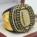 5 STAR LEGACY FOOTBALL CHAMPION RING --- BLACK BODY, GOLD SIDES (Item #51-148)