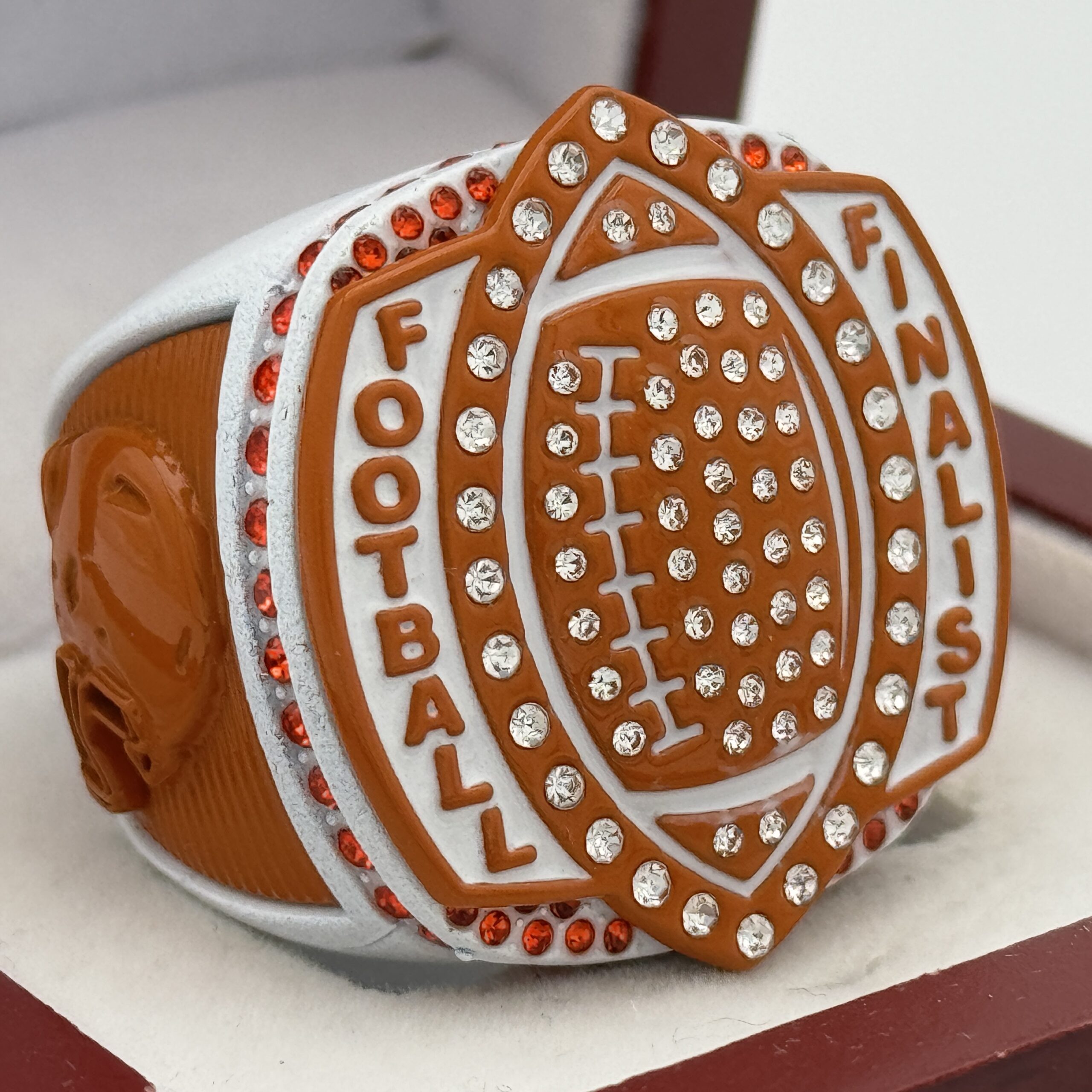 IMG_8702 5 STAR LEGACY FOOTBALL FINALIST RING --- WHITE BODY, ORANGE SIDES (ITEM #51-133) - Image 1