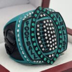 5 STAR LEGACY FOOTBALL FINALIST RING --- TEAL BODY, BLACK SIDES (Item #51-129)