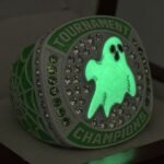 GLOWING GHOST CHAMPION RING --- WHITE BODY, GREEN STONES (Item#43-108) - Image 2