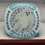 halloween themed tournament finalist ring with a ghost and blue / silver gems