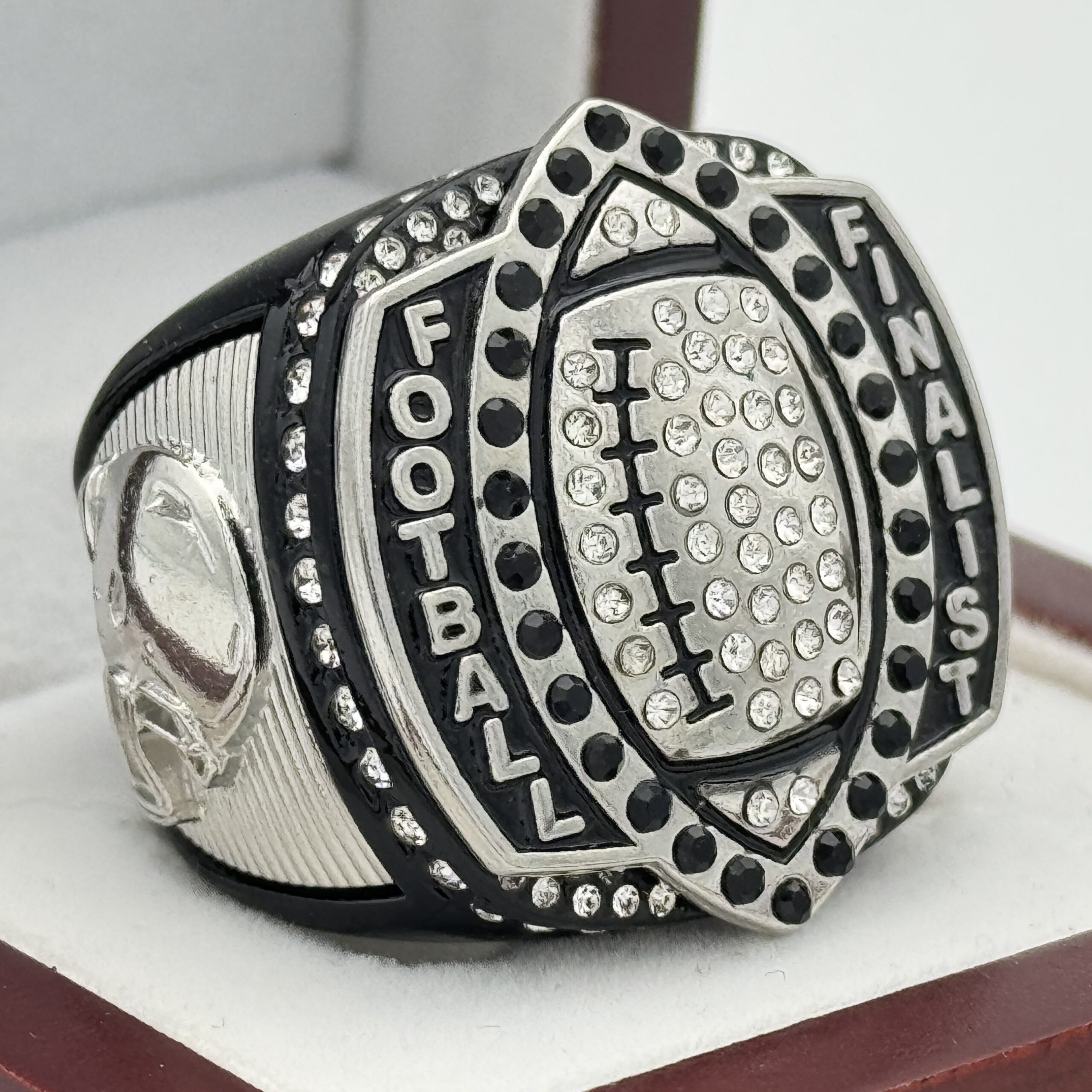 IMG_9230 5 STAR LEGACY FOOTBALL FINALIST RING --- BLACK BODY, SILVER SIDES (Item #51-145) - Image 1