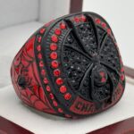 BLACK WIDOW CHAMPION RING --- BLACK BODY, RED STONES (Item #36-112)