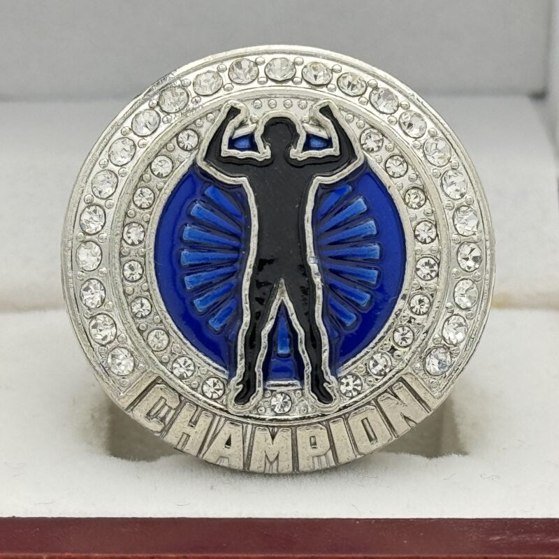 silver and blue championship ring